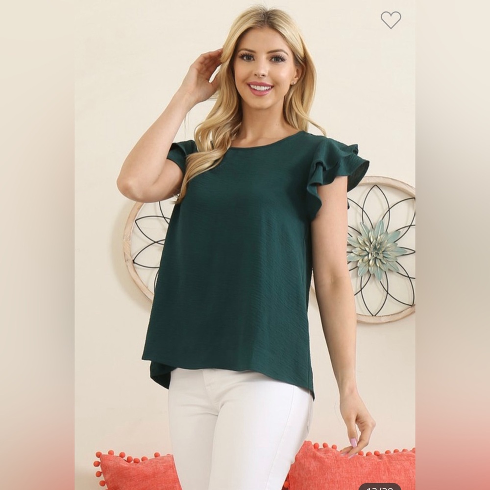 Elegant Green Ruffle Sleeve Top